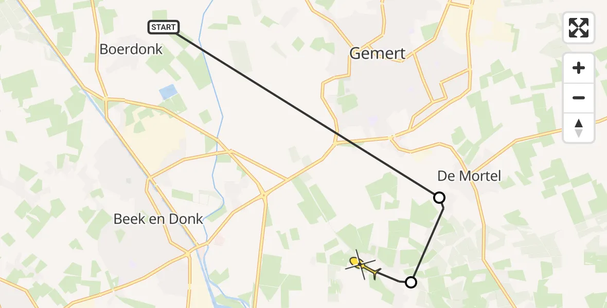 Routekaart van de vlucht: Politieheli naar Bakel