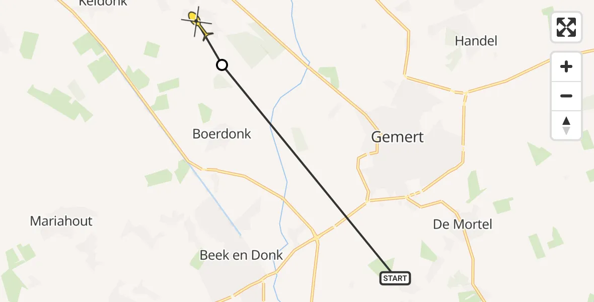 Routekaart van de vlucht: Politiehelikopter naar Erp