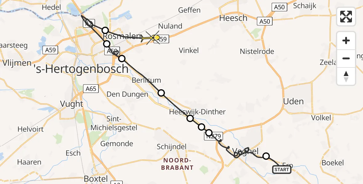 Routekaart van de vlucht: Politiehelikopter naar Rosmalen