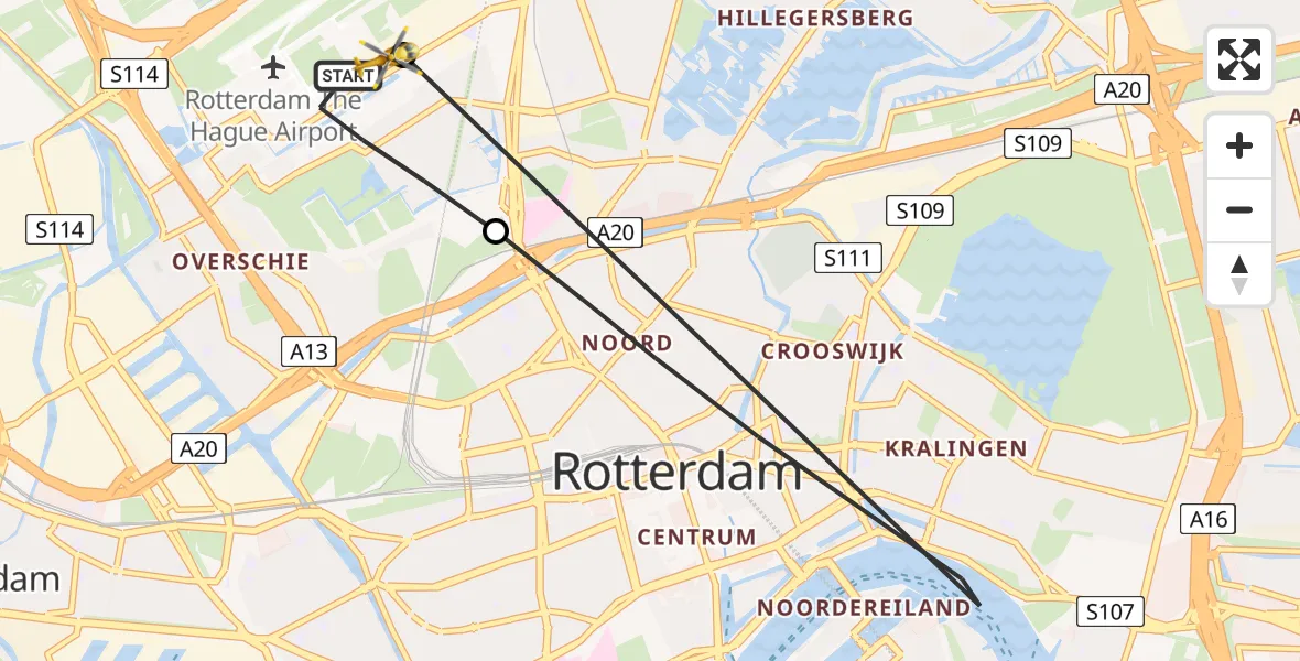 Vluchtroute Traumahelikopter Rotterdam The Hague Airport - Rotterdam The Hague Airport, 27 oktober 2023, 14:30