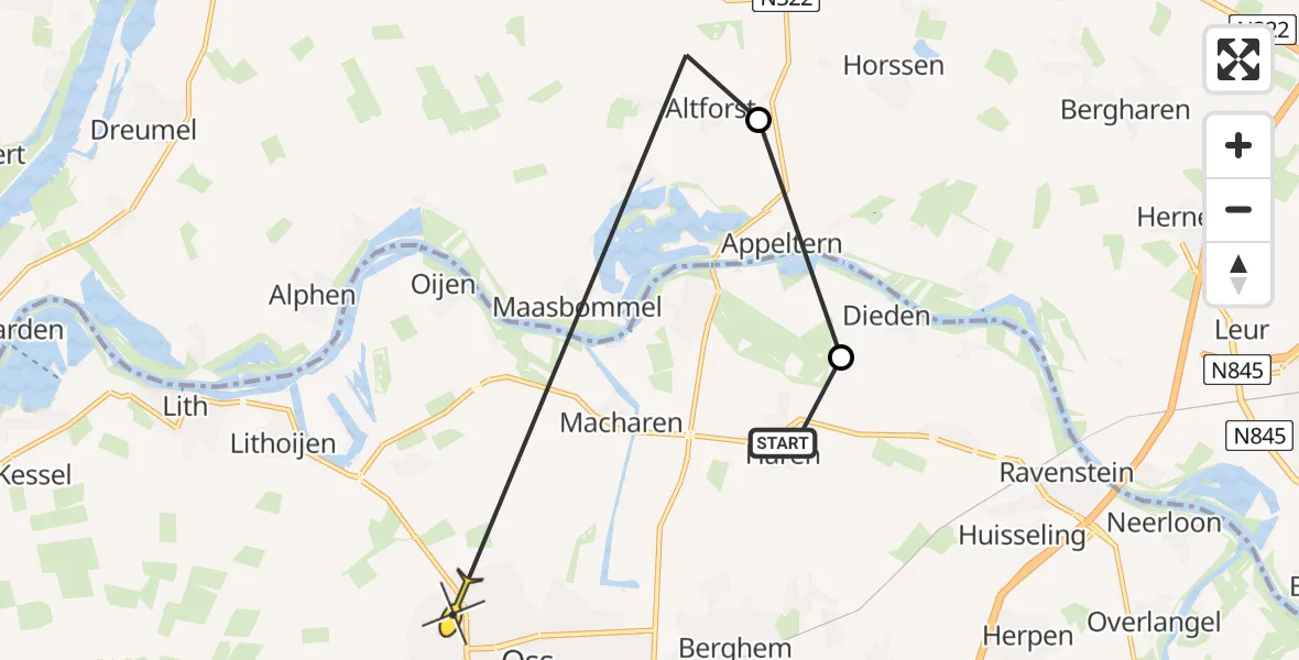 Routekaart van de vlucht: Politiehelikopter naar Oss