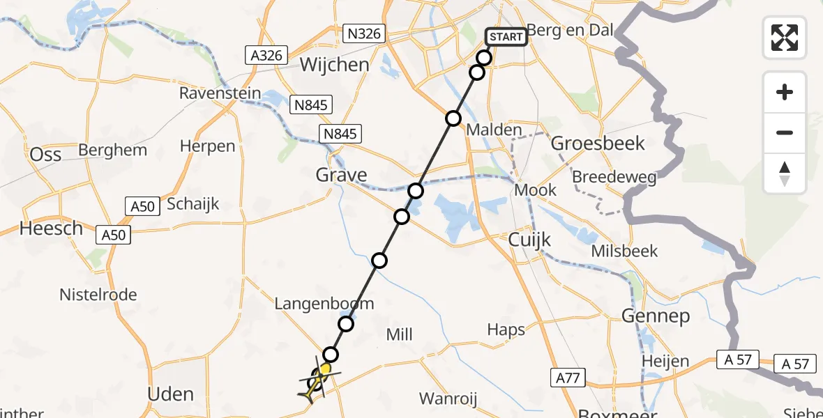 Routekaart van de vlucht: Lifeliner 3 naar Volkel