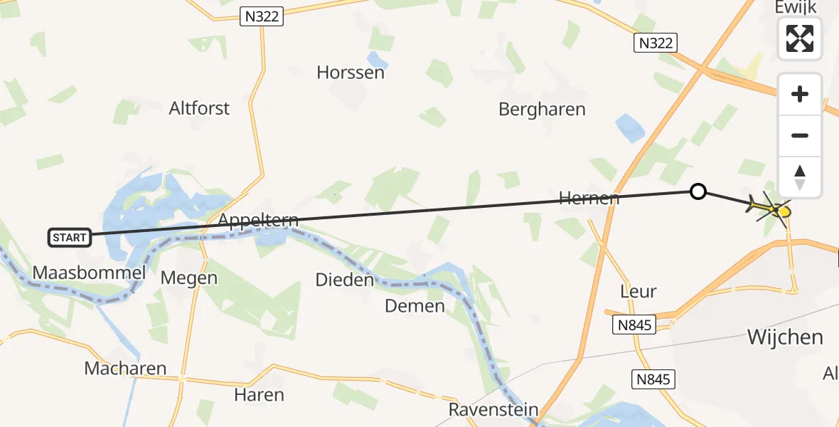 Routekaart van de vlucht: Politiehelikopter naar Wijchen
