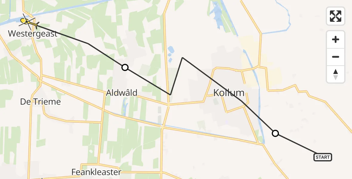 Routekaart van de vlucht: Ambulanceheli naar Westergeest