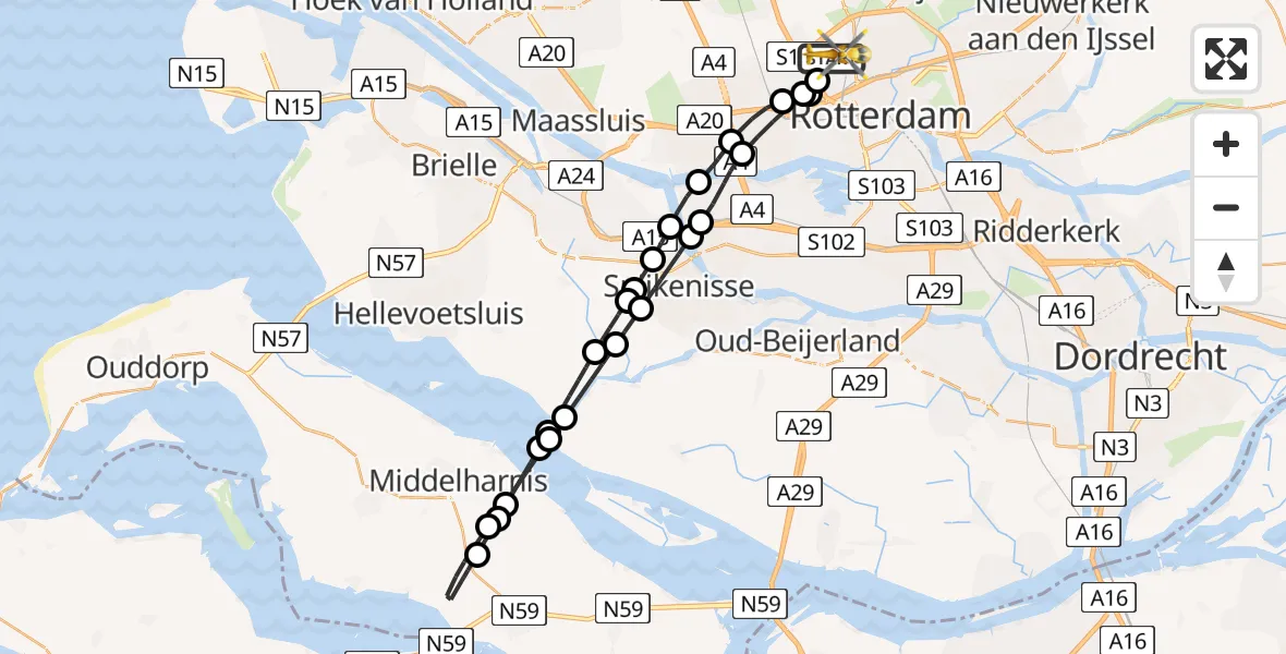 Vluchtroute Traumahelikopter Rotterdam The Hague Airport - Rotterdam The Hague Airport, 27 oktober 2023, 15:02