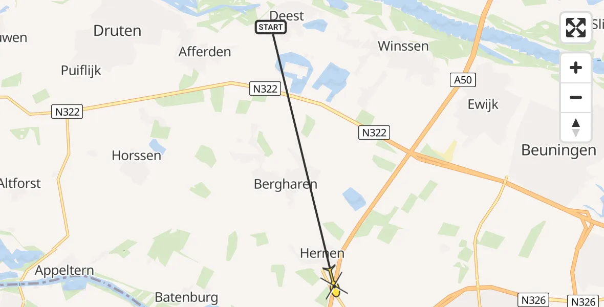 Routekaart van de vlucht: Politieheli naar Hernen