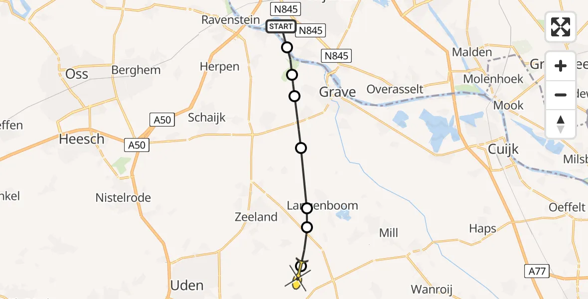 Routekaart van de vlucht: Politiehelikopter naar Vliegbasis Volkel