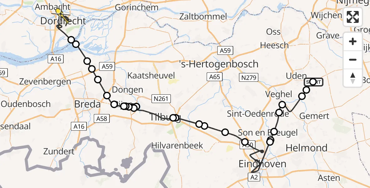 Routekaart van de vlucht: Politieheli naar Dordrecht