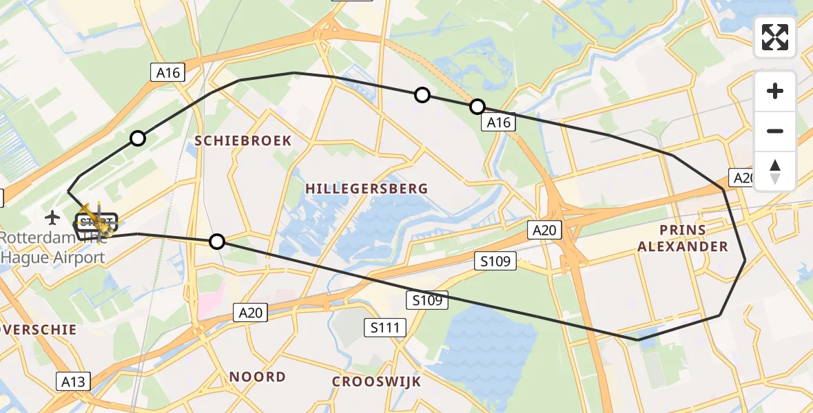 Vluchtroute Traumahelikopter Rotterdam The Hague Airport - Rotterdam The Hague Airport, 27 oktober 2023, 17:02