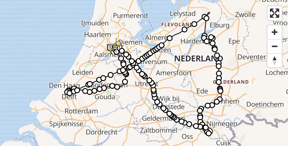 Routekaart van de vlucht: Politieheli naar Schiphol