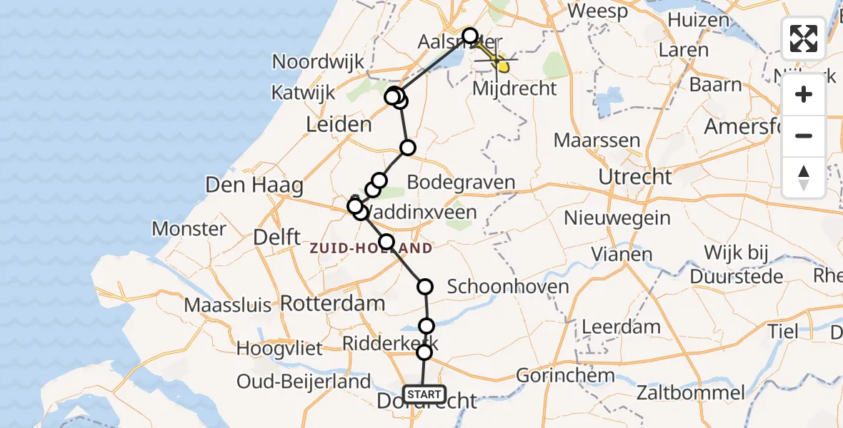 Routekaart van de vlucht: Politieheli naar Uithoorn