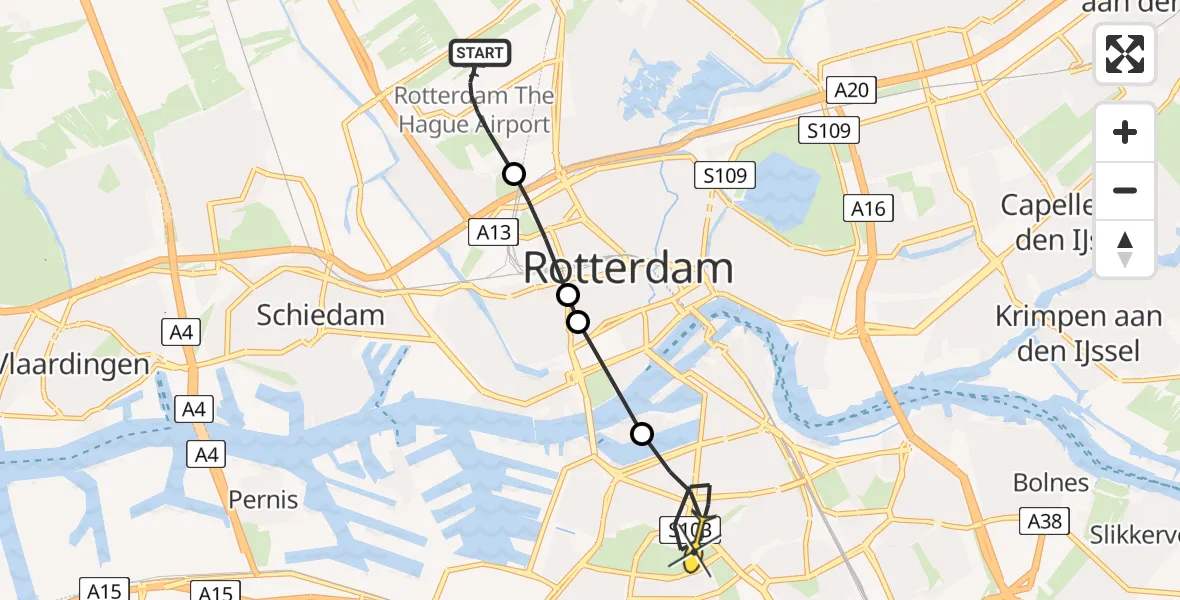 Routekaart van de vlucht: Lifeliner 2 naar Rotterdam