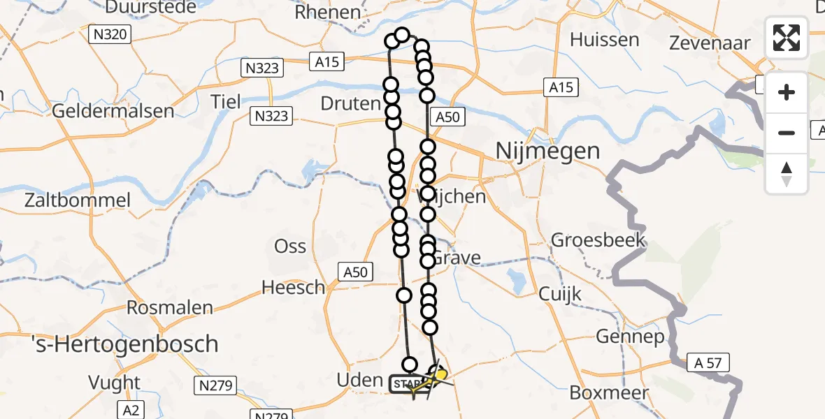 Routekaart van de vlucht: Lifeliner 3 naar Vliegbasis Volkel