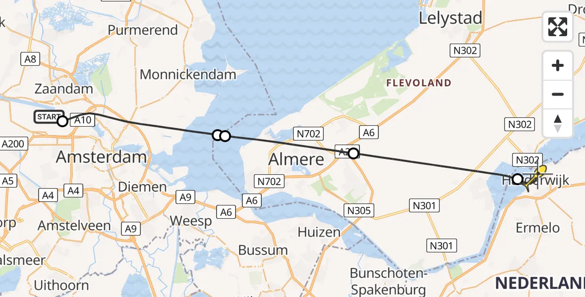 Routekaart van de vlucht: Lifeliner 1 naar Harderwijk