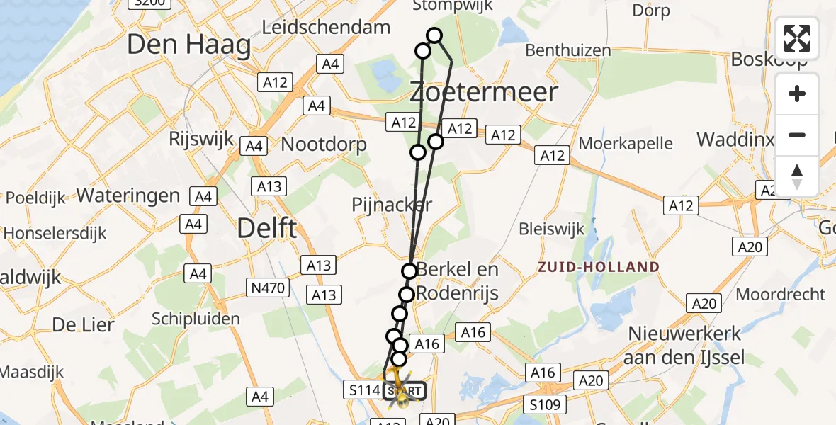 Vluchtroute Traumahelikopter Rotterdam The Hague Airport - Rotterdam The Hague Airport, 27 oktober 2023, 20:43