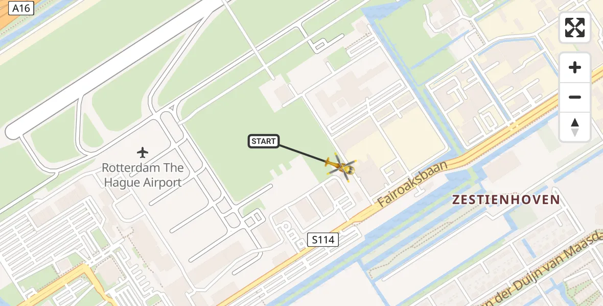 Vluchtroute Traumahelikopter Rotterdam The Hague Airport - Rotterdam The Hague Airport, 27 oktober 2023, 20:55
