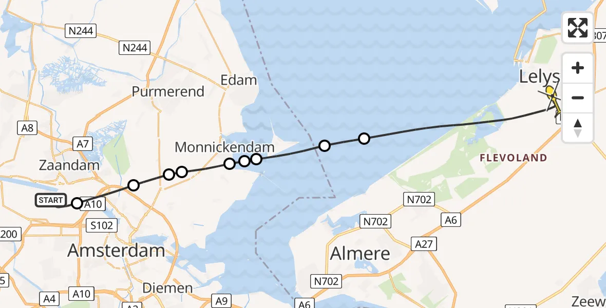 Routekaart van de vlucht: Lifeliner 1 naar Lelystad