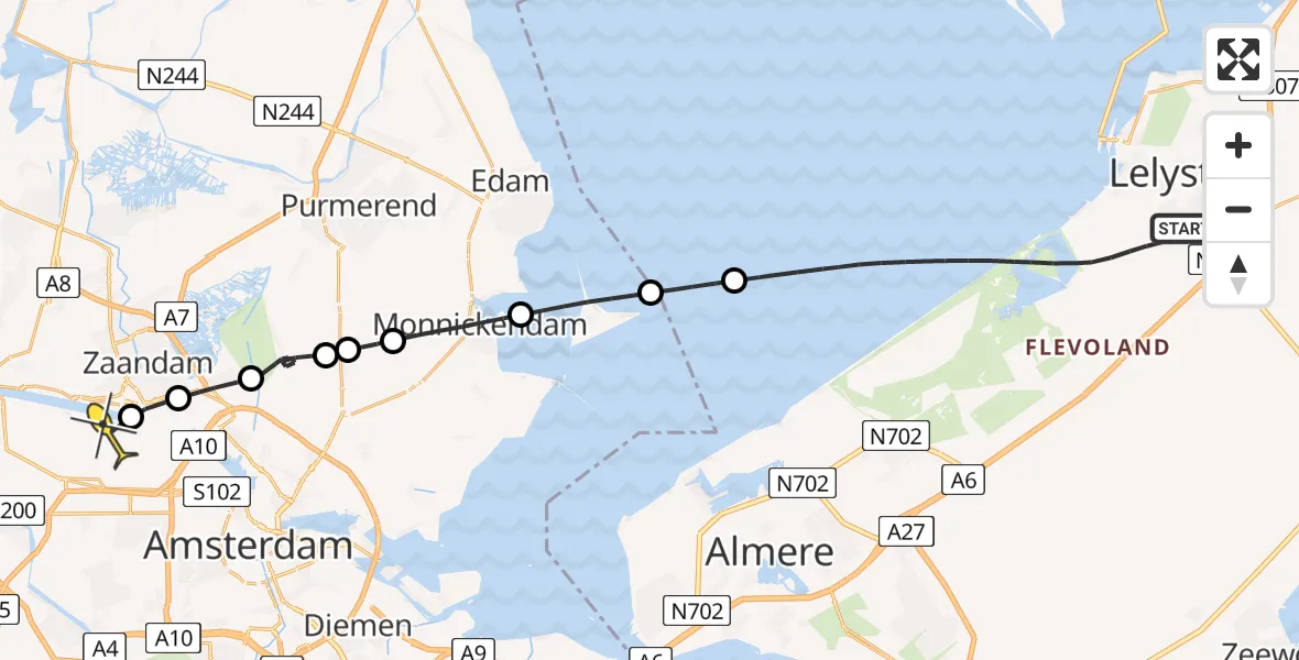 Routekaart van de vlucht: Lifeliner 1 naar Amsterdam Heliport