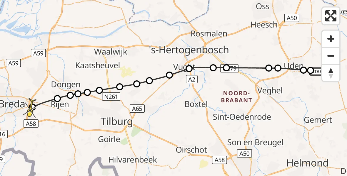 Routekaart van de vlucht: Lifeliner 3 naar Breda