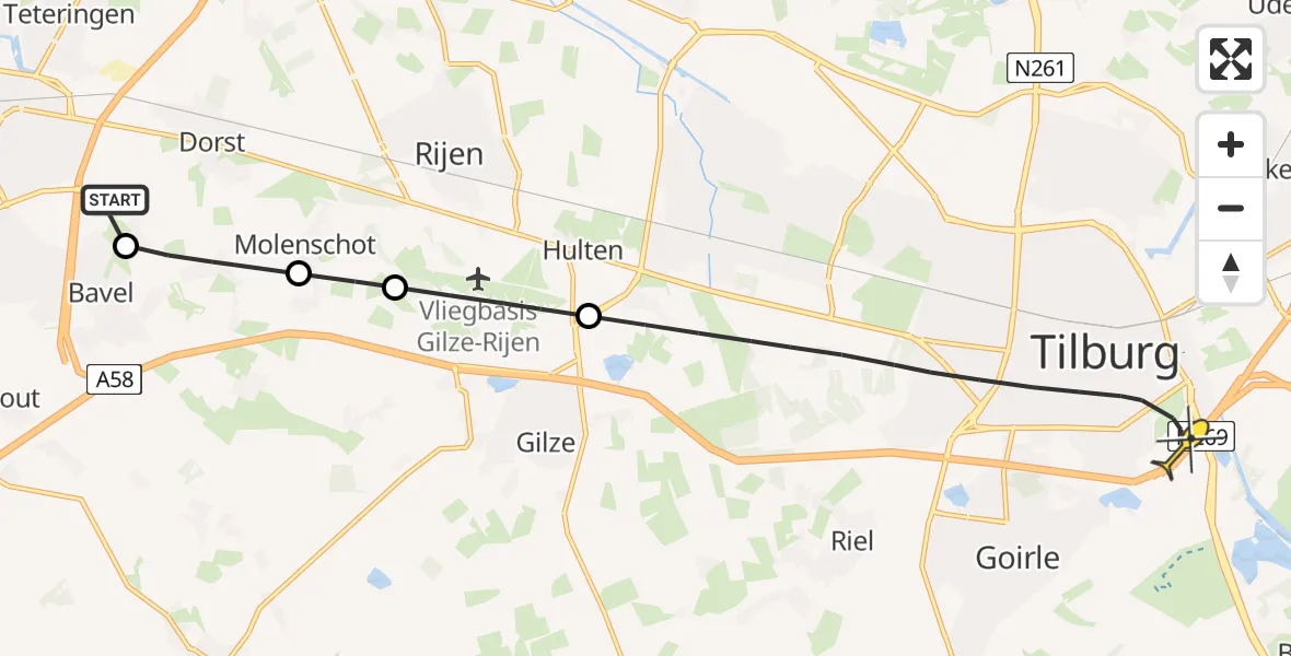 Routekaart van de vlucht: Lifeliner 3 naar Tilburg