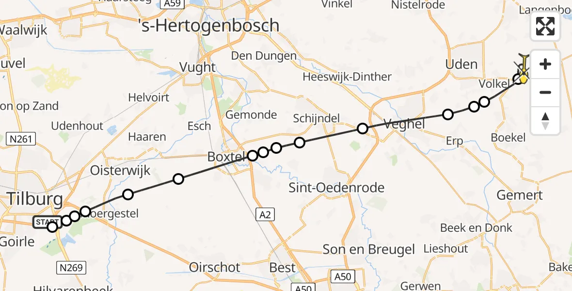 Routekaart van de vlucht: Lifeliner 3 naar Vliegbasis Volkel