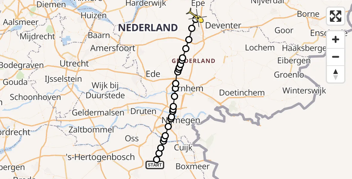 Routekaart van de vlucht: Lifeliner 3 naar Vaassen