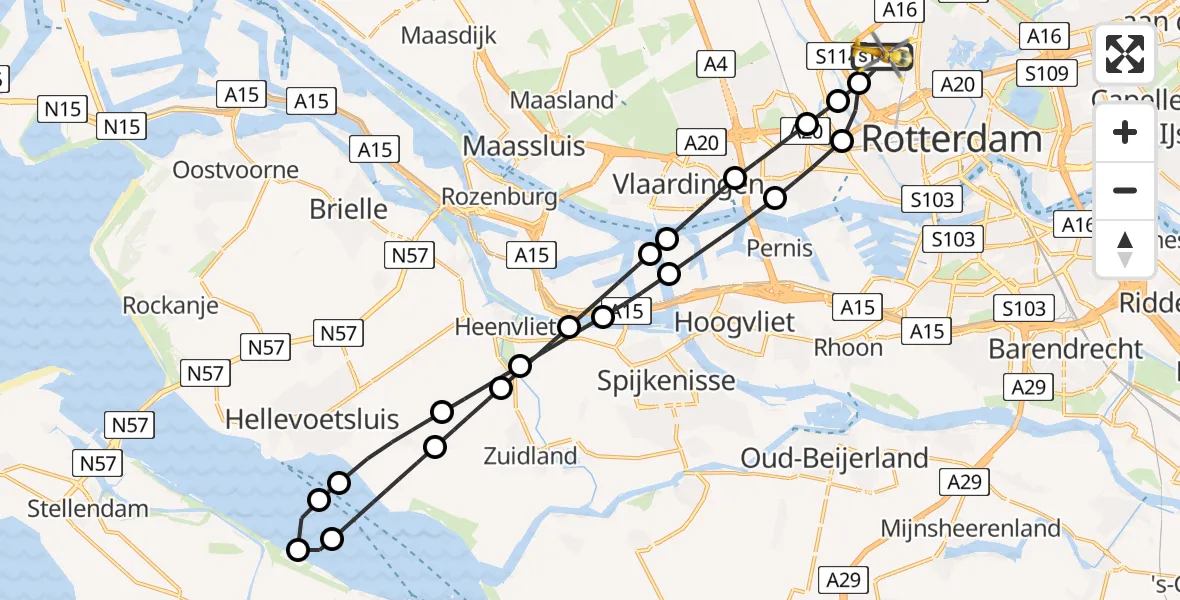 Vluchtroute Traumahelikopter Rotterdam The Hague Airport - Rotterdam The Hague Airport, 28 oktober 2023, 08:08