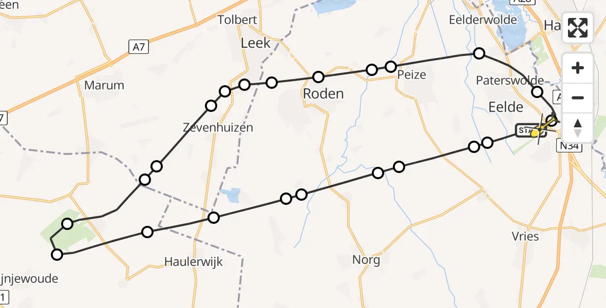 Routekaart van de vlucht: Lifeliner 4 naar Groningen Airport Eelde