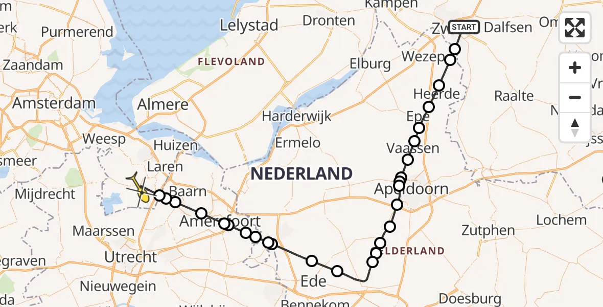 Routekaart van de vlucht: Lifeliner 3 naar Hilversum