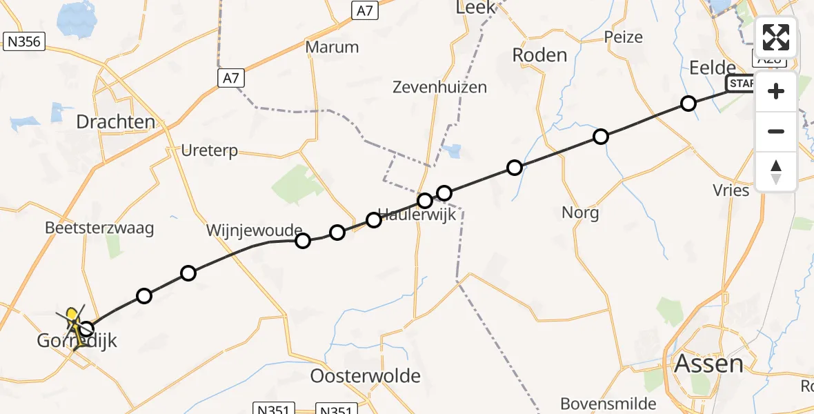 Routekaart van de vlucht: Lifeliner 4 naar Gorredijk