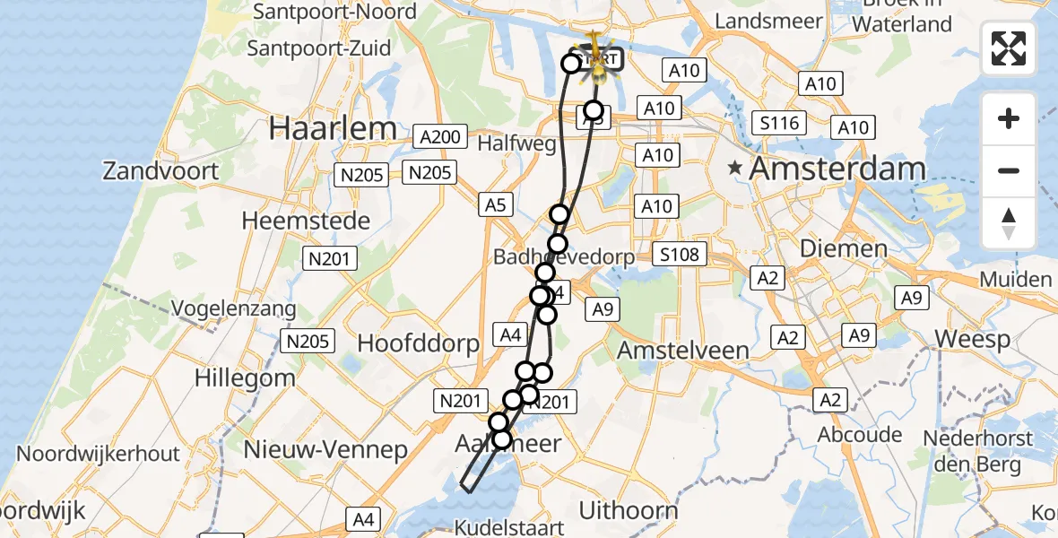 Vluchtroute Traumahelikopter Amsterdam Heliport - Amsterdam Heliport, 28 oktober 2023, 09:39