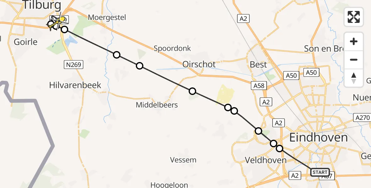 Routekaart van de vlucht: Lifeliner 2 naar Tilburg