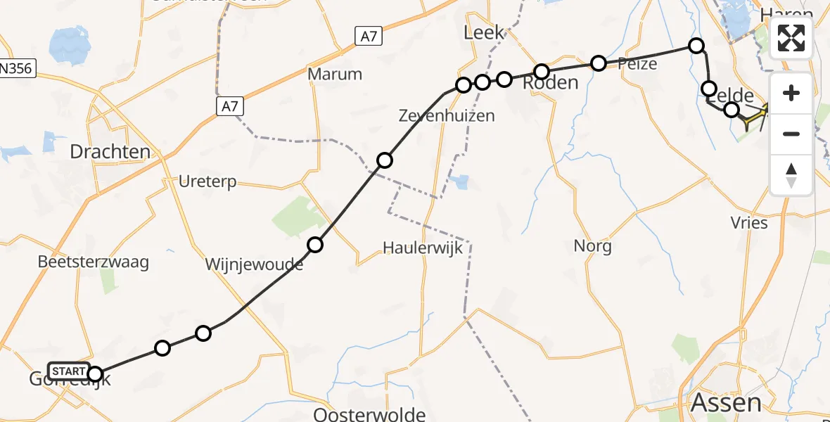 Routekaart van de vlucht: Lifeliner 4 naar Groningen Airport Eelde