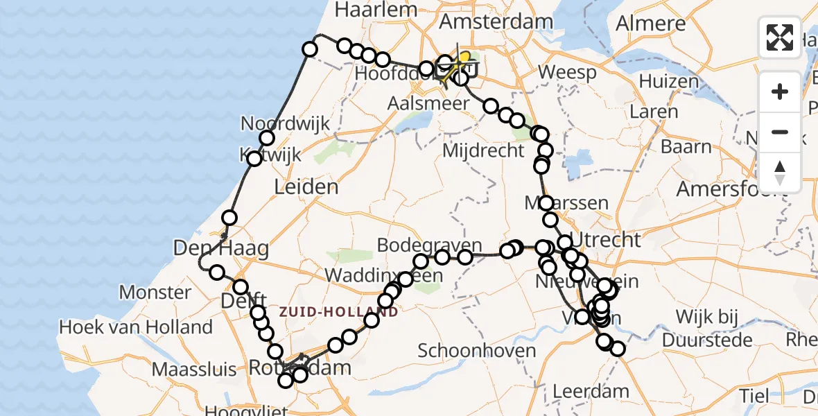 Routekaart van de vlucht: Politieheli naar Schiphol