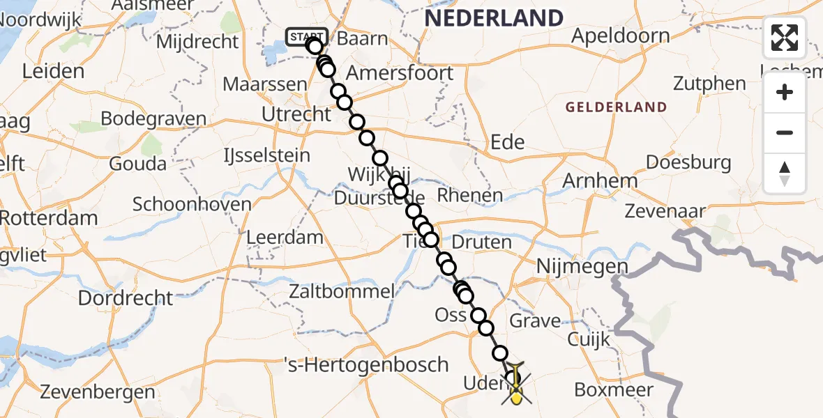 Routekaart van de vlucht: Lifeliner 3 naar Vliegbasis Volkel