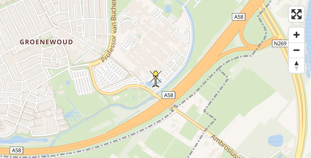 Vluchtroute Traumahelikopter van Tilburg naar Tilburg