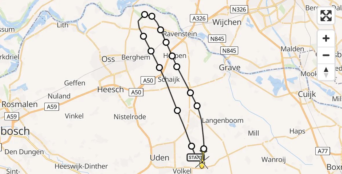 Routekaart van de vlucht: Lifeliner 3 naar Vliegbasis Volkel