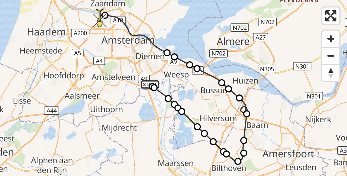 Routekaart van de vlucht: Lifeliner 1 naar Amsterdam Heliport