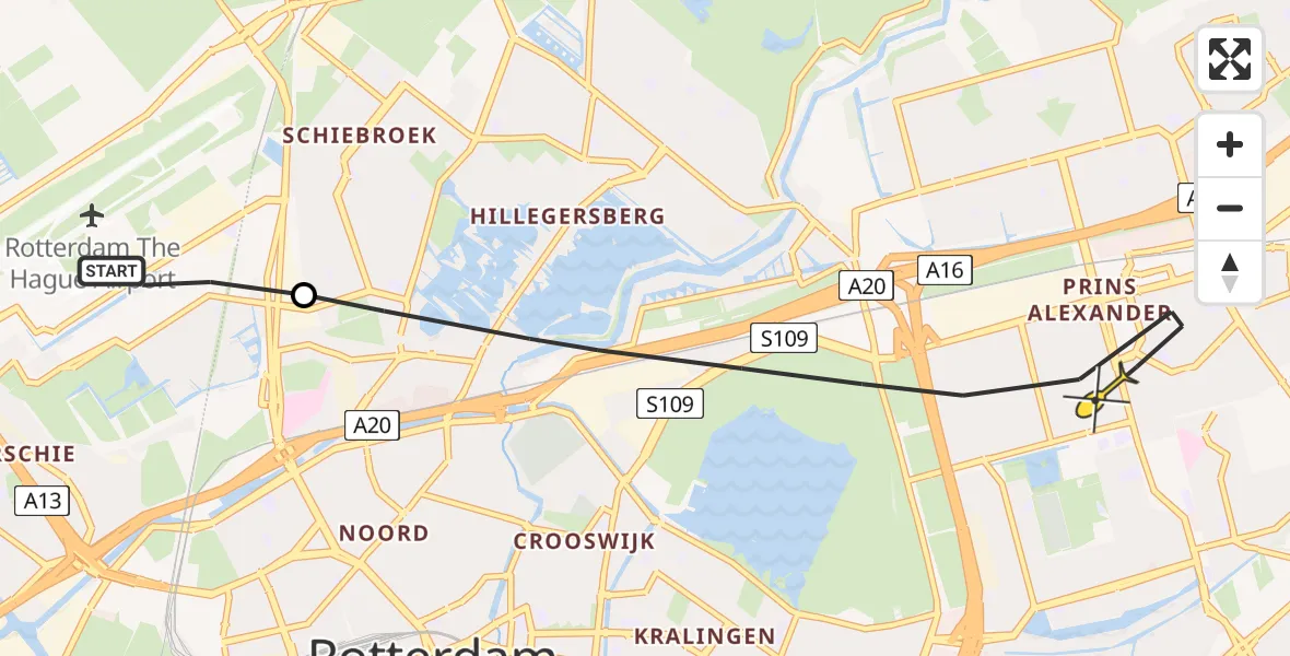 Routekaart van de vlucht: Lifeliner 2 naar Rotterdam