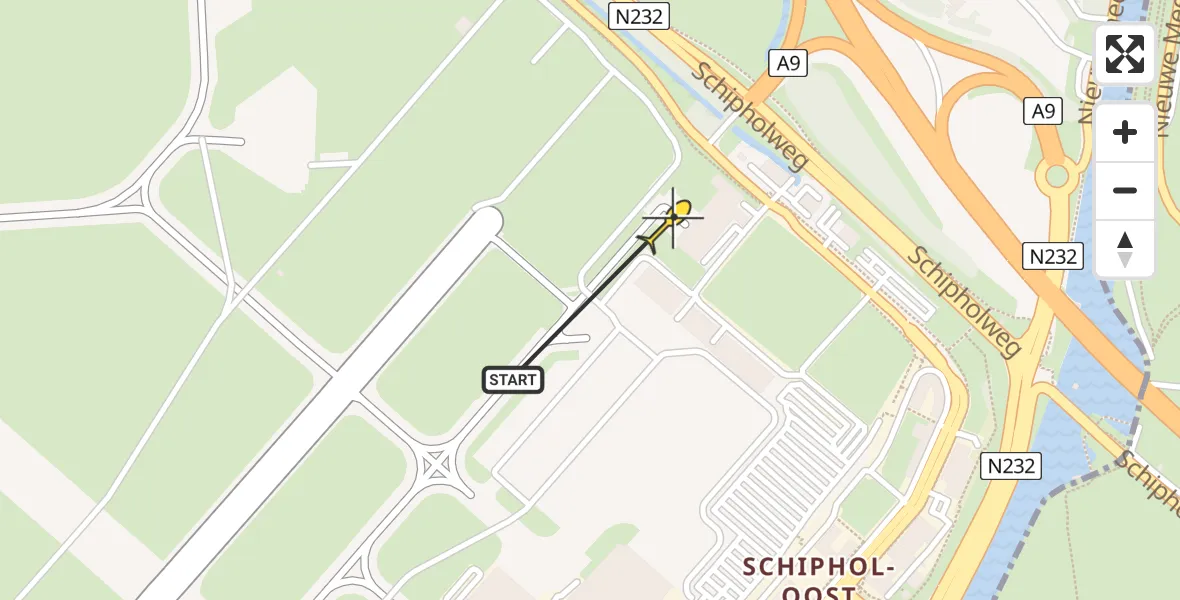 Routekaart van de vlucht: Politieheli naar Schiphol