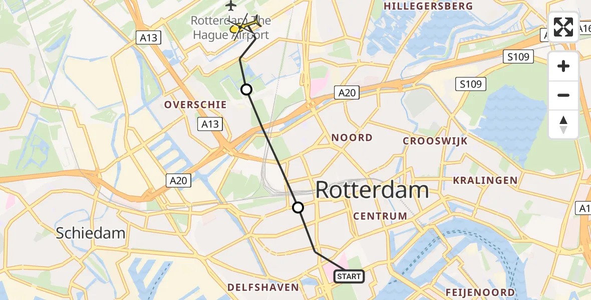 Routekaart van de vlucht: Lifeliner 2 naar Rotterdam The Hague Airport