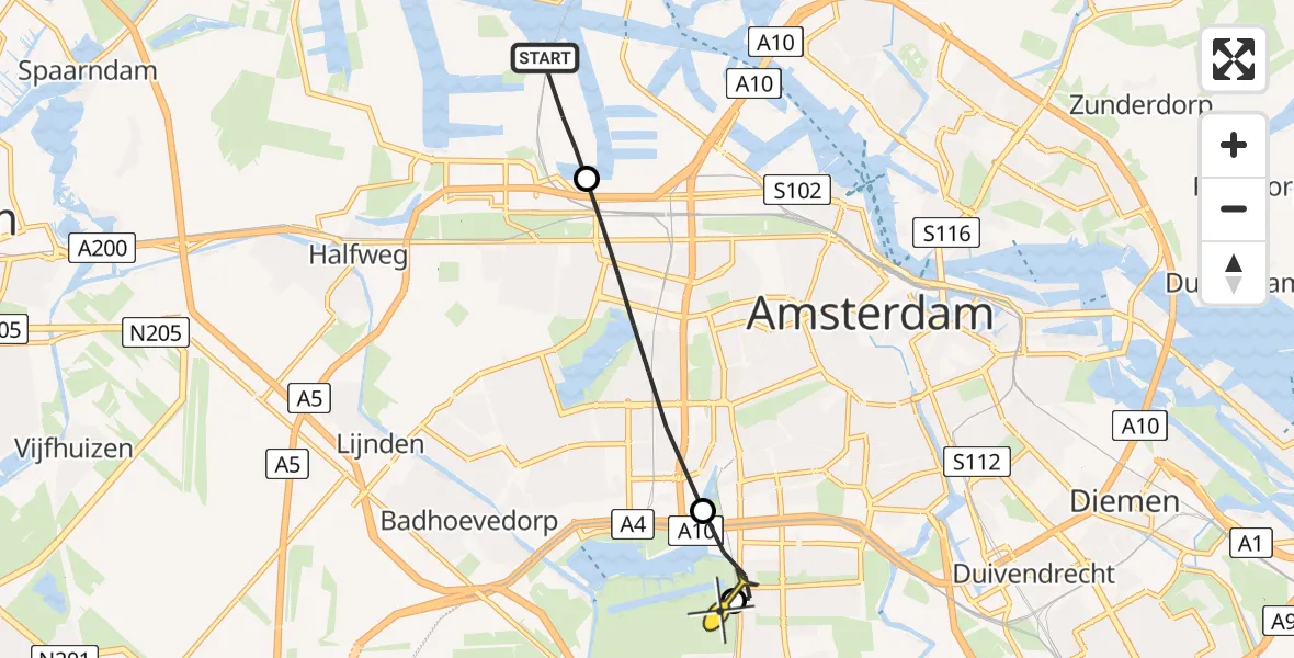 Routekaart van de vlucht: Lifeliner 1 naar Amstelveen