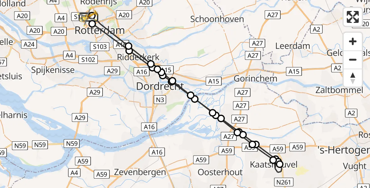 Vluchtroute Traumahelikopter Rotterdam The Hague Airport - Rotterdam The Hague Airport, 28 oktober 2023, 14:59