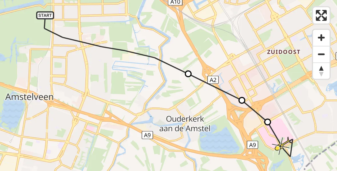 Routekaart van de vlucht: Lifeliner 1 naar Academisch Medisch Centrum (AMC)