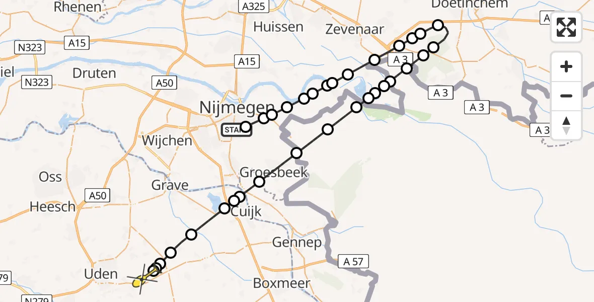 Routekaart van de vlucht: Lifeliner 3 naar Vliegbasis Volkel