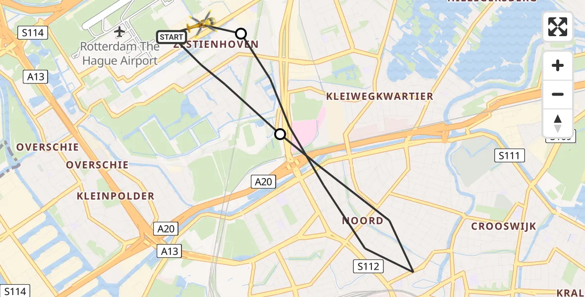 Vluchtroute Traumahelikopter Rotterdam The Hague Airport - Rotterdam The Hague Airport, 28 oktober 2023, 16:10