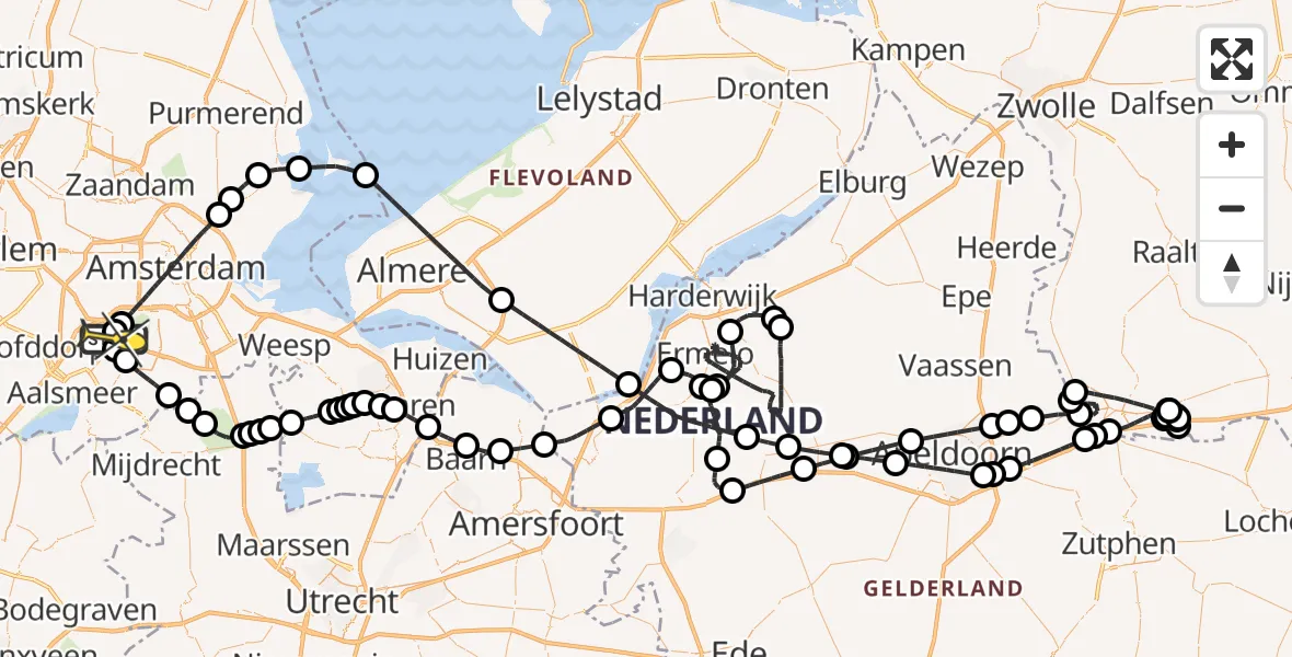 Routekaart van de vlucht: Politieheli naar Schiphol