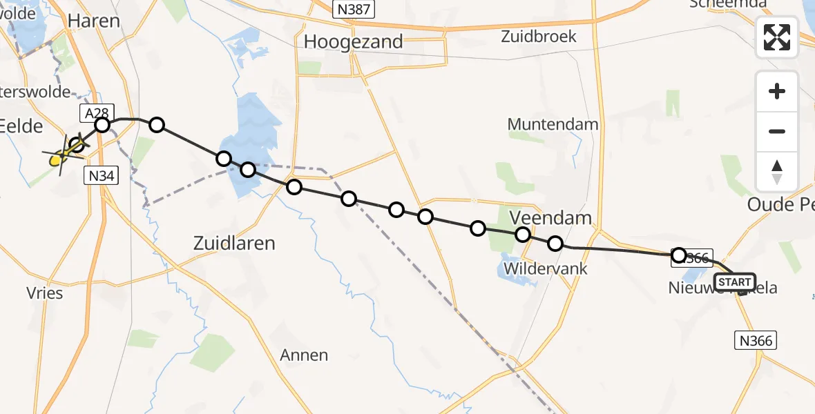 Routekaart van de vlucht: Lifeliner 4 naar Groningen Airport Eelde