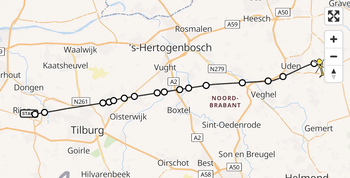 Routekaart van de vlucht: Lifeliner 3 naar Vliegbasis Volkel