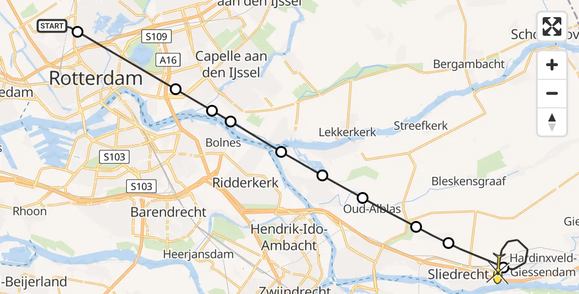 Routekaart van de vlucht: Lifeliner 2 naar Hardinxveld-Giessendam